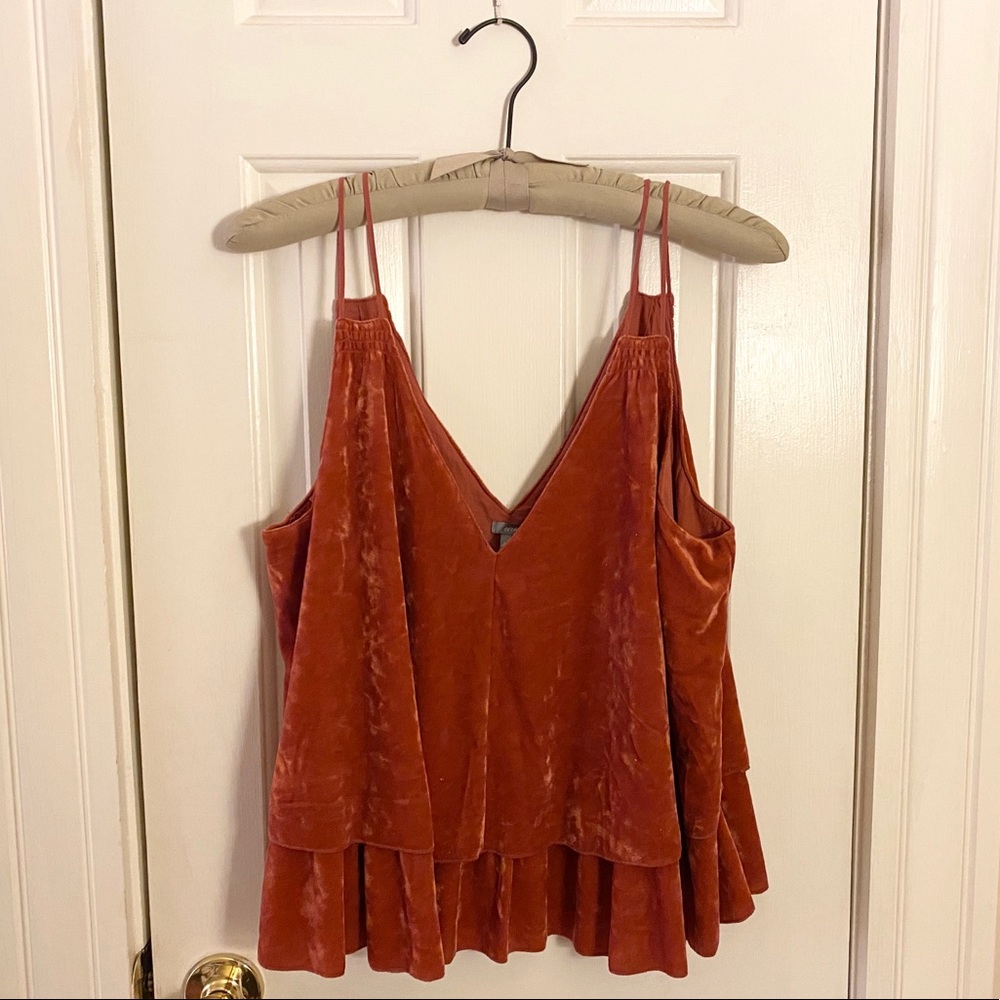 Rust-Shade Crushed Velvet Camisole Top